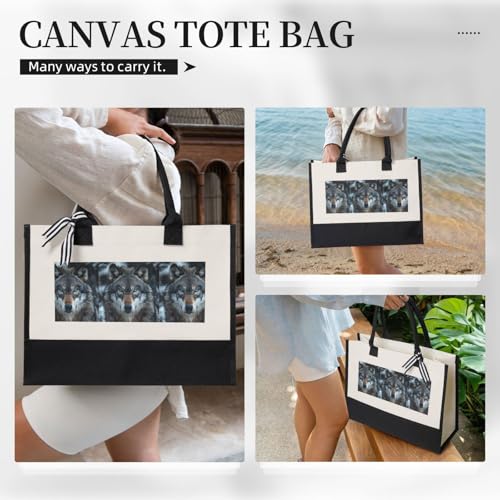 Sac fourre-tout loup pour femme en toile beige réutilisable