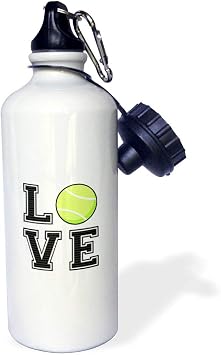 3dRose Print of Love Tennis-Sports Water Bottle, 21 oz, White