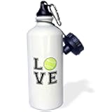 3dRose Print of Love Tennis-Sports Water Bottle, 21 oz, White