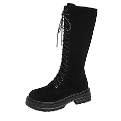 Women Suede Lace-Up Boots Knee High with Chunky Heel Comfortable Heightened Design for Fall Winter Faux Suede Tall