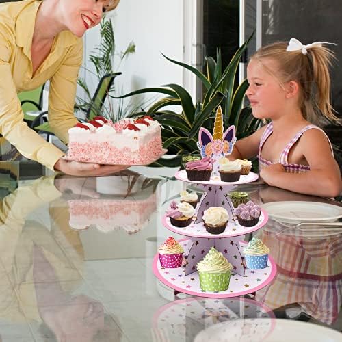 BLLREMIPSUR Cake Stand 3 Tier Cupcake Stand Unicorn Muffin Stand Cardboard for Birthday Party Wedding Baby Shower