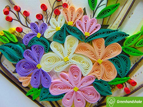 Flower Bouquet, Quilled Card, Quilling Card 3D - Unique Dedicated Handmade, Design Greeting Card For Birthday, Valentine's Day, Mothers Day, Spring, Fathers Day, Graduation, Wedding, Anniversary, Thank You, Get Well, All Occasion | 6" X 6" #TOP3