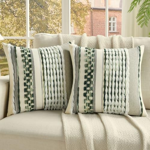 FUTEI Green Accent Throw Pillow Covers Set of 2, 18x18