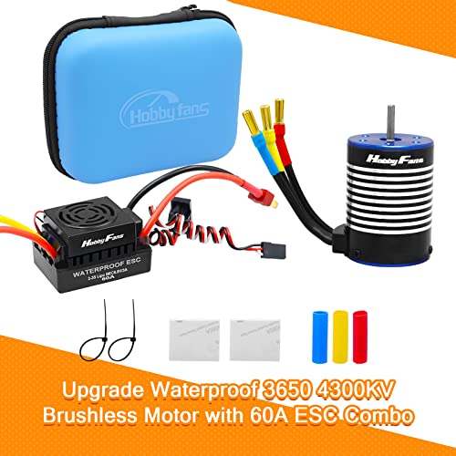 Hobby Fans Waterproof 3650 4300Kv Brushless Motor 3.175Mm Shaft With Upgrade 60A Esc Electric Speed Controller Combo Set For 1/10 Rc Car Truck #TOP4