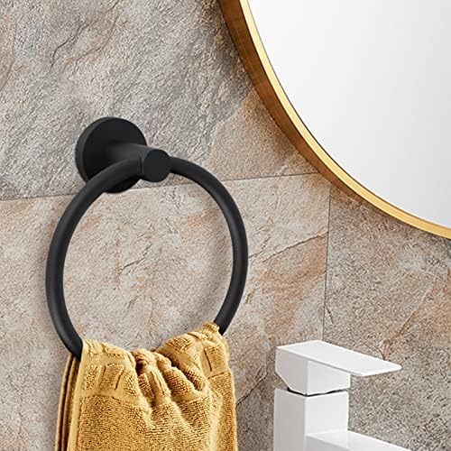 MEGAVOW 2 pcs Black Toilet Paper Holder and Towel Ring Set, Wall Mounted Toilet Roll Holder, Stainless Steel Hardware Accessory Set, for Bathroom Kitchen