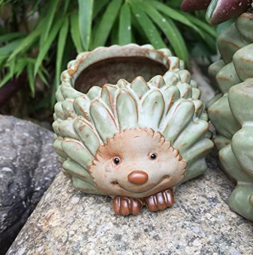 Miniatura 3 de Bonita maceta de erizo de cerámica, maceta de animales de dibujos animados para plantas suculentas, decoración de oficina en el hogar
