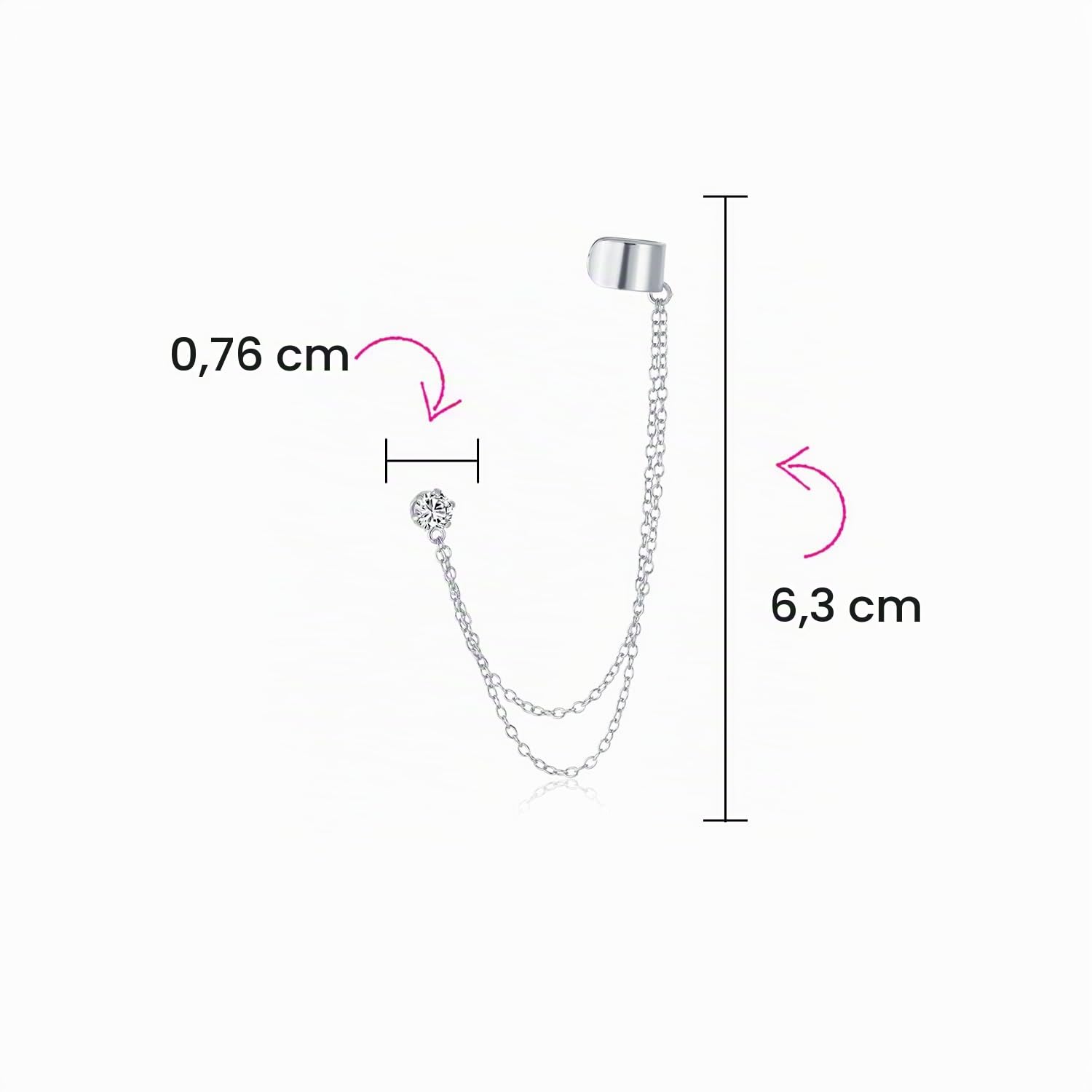 Geometrischer Knorpel-Schmuckband mit zwei Ketten Ohrmanschette CZ Stecker Ohrläppchen Ohrring für Frauen Teenager Männer Rosé 14K vergoldet .925 Sterlingsilber