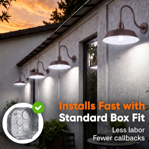 Image of 14in. Architectural Bronze Outdoor Gooseneck Barn Light Fixture With 24in. Long Extension Arm - Wall Sconce Farmhouse, Antique Style - UL Listed - 9W 900lm A19 LED Bulb (5000K Cool White) - 2-Pack