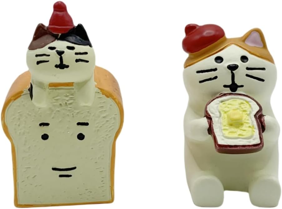 Miniature Cat Figurines - Cute Toast Cat Sculpture for Shelf, Desk Decoration - Funny Desk Accessories - Perfect Cute Cat Gift for Cat Lovers