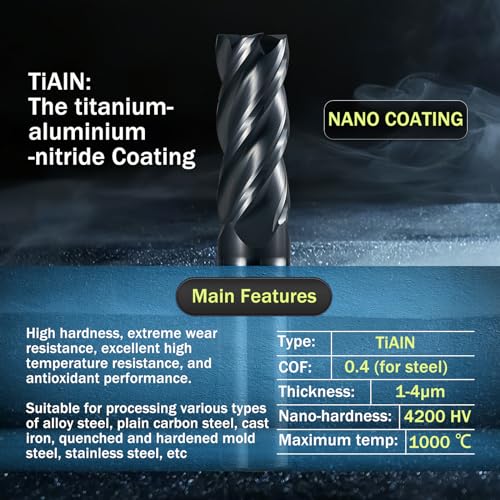 Image of 1 /8 inch Carbide Square Nose End Mill Set (5 Pcs), 4 Flute CNC Mill Bits Tools for DIY & Professional, Solid Carbide Cutter (Tungsten Carbide + Cobalt) for Milling Steel and Metals (5Pcs, 1 /8)