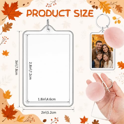 Image of 24 Pack Acrylic Photo Keychains with Colorful Pom Poms, 2 x 3 Inch | Double Sided Acrylic Photo Keychains, Easy DIY for Back to School Students Gifts, Classroom Rewards,, Graduation Keepsakes