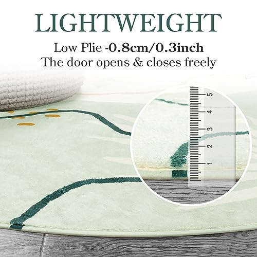 Lahome Green Round Area Rugs 5Ft - Washable Large Boho Round Rug for Living Room Non-Slip Throw Circle Rug for Dining Room Table,Soft Cute Botanical Print Floor Mat Carpet for Bedroom Office Bathroom