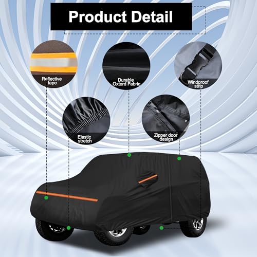 Amooca Heavy-Duty Car Covers Custom Fit for Jeep Wrangler 4 Door 2007-2024 Waterproof Sun-Proof All Weather for Automobiles Snow Cover 420D with Door Zipper Cotton Lining by Amooca - Image 4
