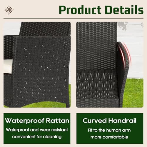 FDW | 4-Piece Patio Furniture Set | Black | Outdoor Wicker Furniture with Coffee Table | Modern Rattan Chairs Conversation Set | Outdoor Seating | Weather-Resistant | for Porch, Garden, Lawn — view 2