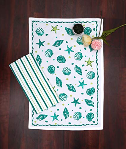 Amour Infini Sea Life 6 Pack Kitchen Set | 2 Decorative Kitchen Towels (28” X 18”) And 4 Terry Dishcloths (12” X 12”) | 100% Cotton Machine Washable | Super-Soft And Ultra Absorbent | Teal #TOP1