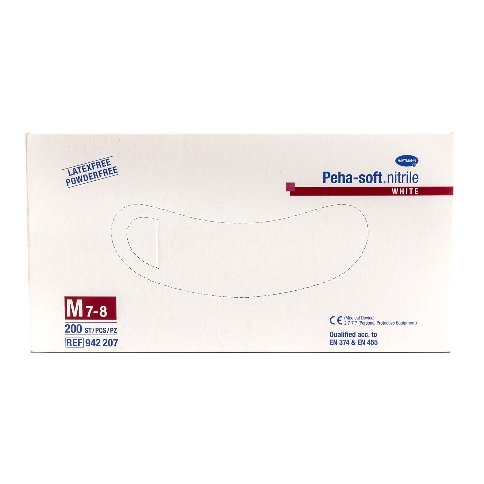 HARTMANN 9422073 Peha-Soft Nitrile White Powderfree, M, 200 sztuk, 9213737, przezroczyste, 200 sztuk (1 opakowanie)