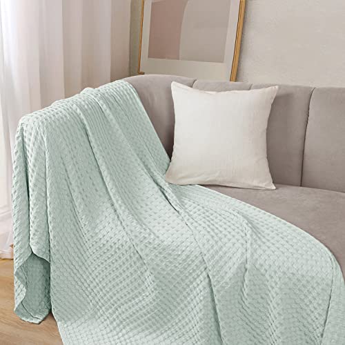 Phf Cooling Bamboo Waffle Blanket Queen Size 90 "X90, Soft Lightweight Breathable Blanket For Hot Sleepers, Luxury Decorative Cotton Blanket For Couch Bed Sofa, Sage Green #TOP5