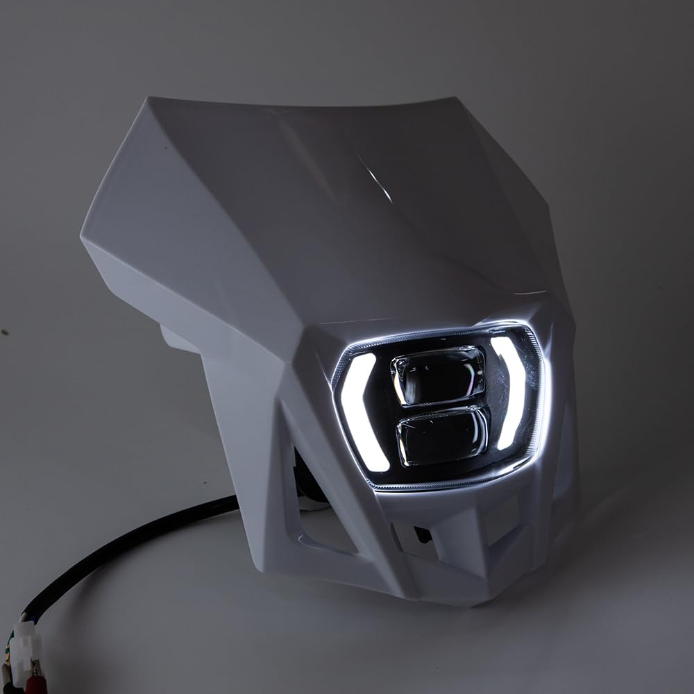 Faro anteriore universale a LED per moto con mascherina per KLX WR YZ XR CRF 150 230 250 450(Bianco)