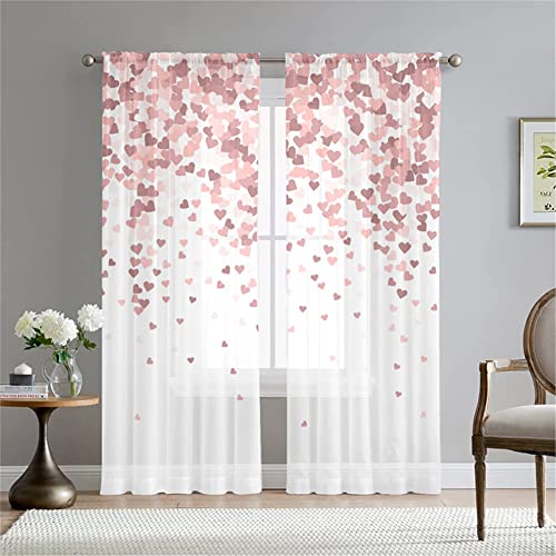 Hiseng Cortina Visillos Semitranslucida 2 Piezas Cortinas Salon Translúcidos de Dormitorio Moderno Cortina para Ventana Sala Cuarto Cocina Habitacion (Romance Rosa,W108*H160) Cover