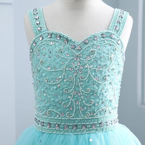 Changuan Crystal Tulle Flower Girl Dress for Wedding Long Puffy Ball Gowns Glitter Kids Pageant Princess Party Dance Gowns3