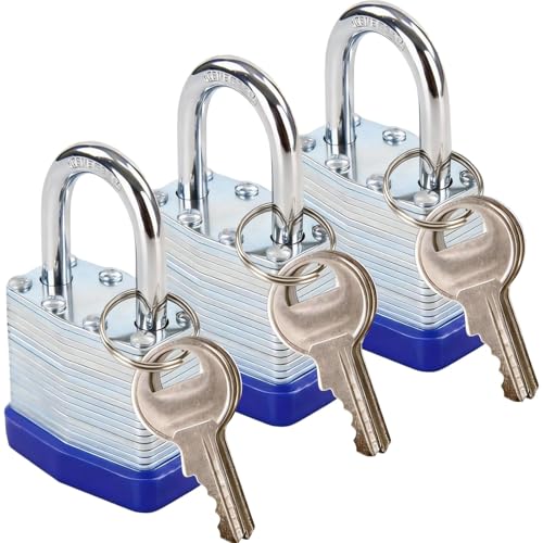 SEPOX® Trinity Keyed-Alike Padlocks Outdoor, Reinforced Laminated Steel Body Heavy-Duty 40MM, Uncuttable Standard Shackle, 3-Pcs-Pack, 6-Pcs Same Keys, for Gym Locker,Toolbox, Shed, Storage