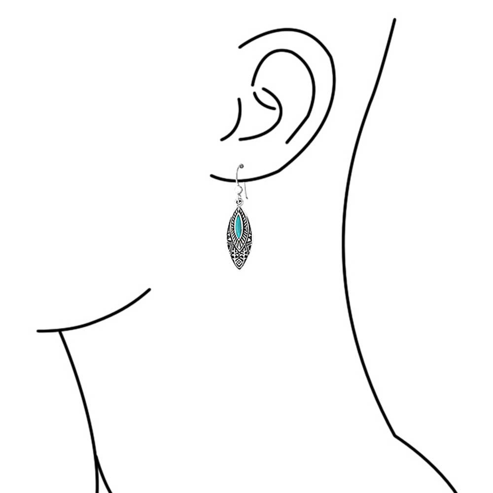 Pendientes Colgantes De Estilo Boho Nativo Americano Con Forma De Hoja De Plumas Y Piedra Preciosa Turquesa Azul En Forma De Marquesa Joyería Occidental Cierre De Palanca En Plata Oxidada De Ley .925
