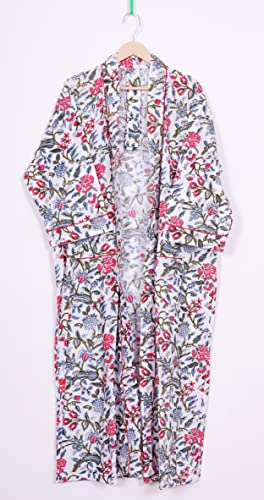 Image of Pure 100% Cotton Robe For Womens Bathrobe Dressing Gown Long sleepwear Free Size Kimono