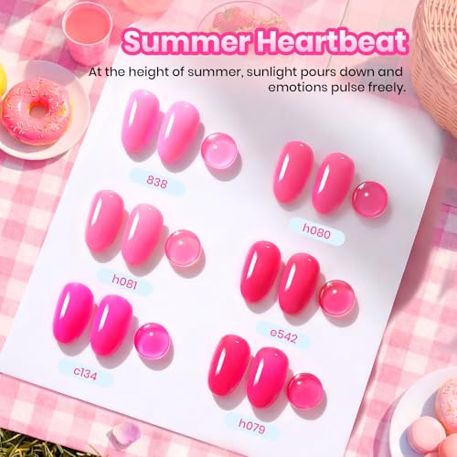 Image of Beetles Pink Gel Polish Set - Summer Heartbeat, 6 Colors Pink Gel Nail Polish Set, Soak Off UV LED Nails Art, Long-Lasting Manicure Salon DIY Home Holiday Nails Art
