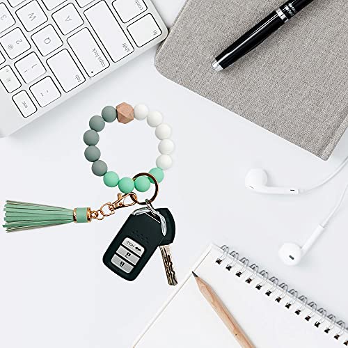 Fivwin Silicone Keychain Bracelet For Women Beaded Keyring Wristlet House Car Keys Ring Holder With Gift Box #TOP3