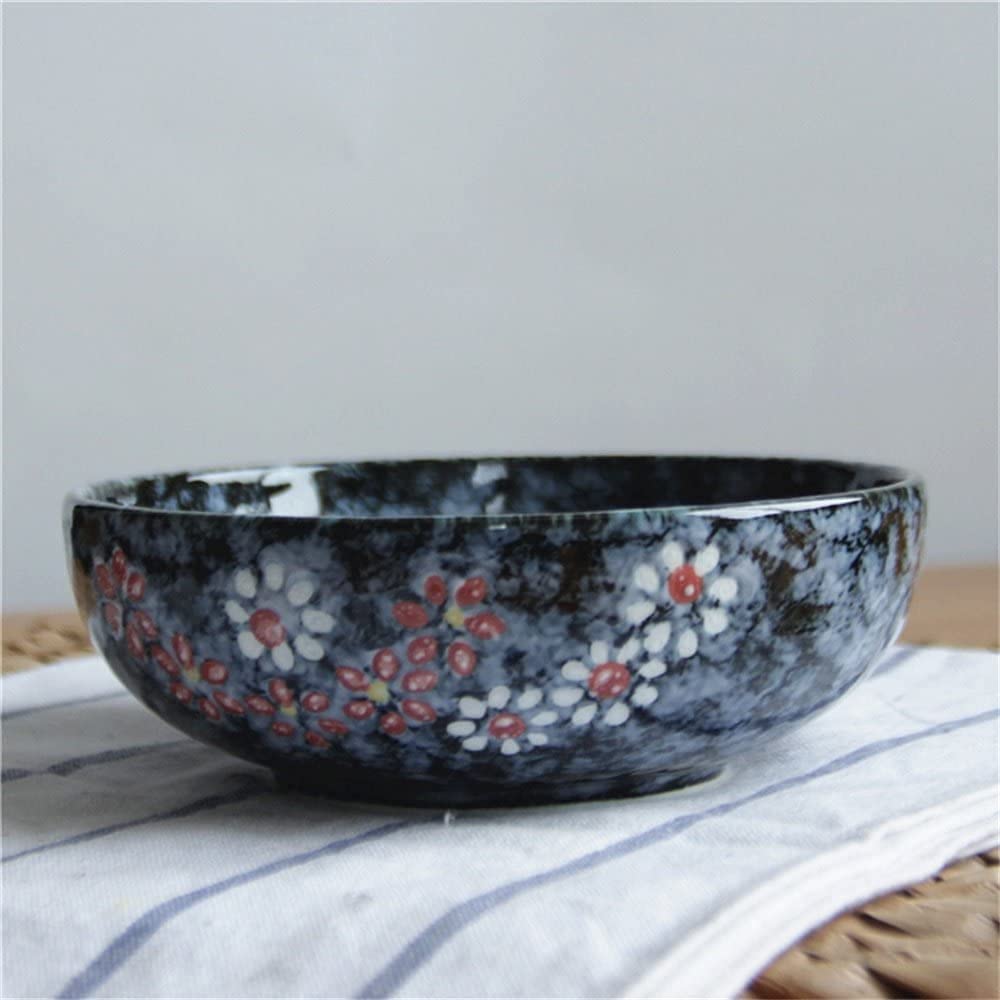 ERoomQ Pasta Bowls Large Soup Ramen Bowl Ceramic Fruit Salad Pasta Bowl Creative Hand Painted Mixing Serving Bowls Oven Microwave Safe Black,Black-6 inches (Black 6 inches)