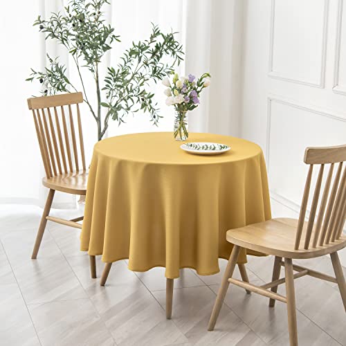 Image of maxmill Round Textured Tablecloth Spill-Proof Wrinkle Free Soft Jacquard Table Cloth for Circular Table Cover, for Dining Room Buffet Banquet Parties Holiday Dinner, 70 Inch, Ochre Yellow