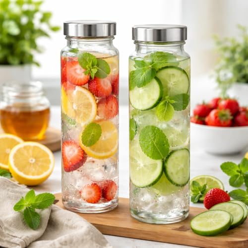 Image of CROCO JAR Transparent Milk, Water and Juice Glass Bottle with Leak-Proof,Beverage Glasses with Air Tight Lid (Pack of 2, 750 ml)