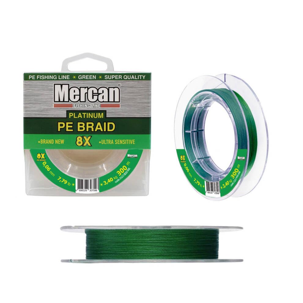 Braided Fishing Line PE Braided Platinum X8 Thread 300m - Green Fishing Line - Suitable for Freshwater and Saltwater (Extra Large, 0,28 mm 36,56 lb 16,60 kg 300 m)