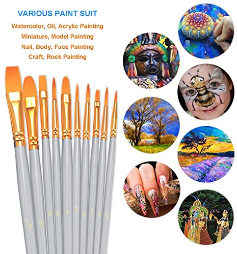 Image of BOSOBO Paint Brushes Set, 20 Pcs Small Paint Brush Kit Round Flat Tip Nylon Hair, for Acrylic Painting, Watercolor, Oil Painting, Kids Face Nail Art Canvas Rock Craft, Art Supplies, Silver Gray