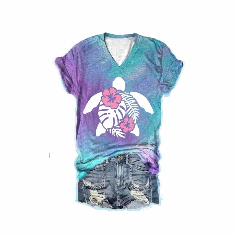 MOGUI Sea Turtle Shirt Women Hawaiian Turtle Shirt for Women Turtle Shirt Fun Graphic Tshirt Casual Vintage Tee Funny Vneck Tank Top Sky, 4X-Large