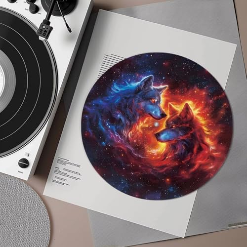 Hechitok Wolf Flame Turntable Mat Slipmat for Vinyl LP Record Players Improves Sound Quality & Provides Tighter Bass Anti Static Platter mat
