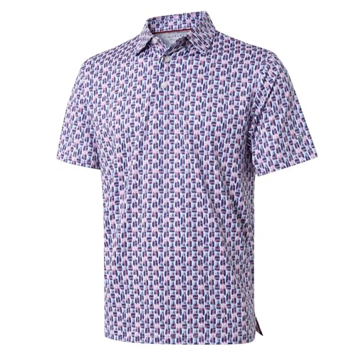 Image of Golf Shirts for Men Dry Fit Short Sleeve Print Performance Moisture Wicking Polo Shirt