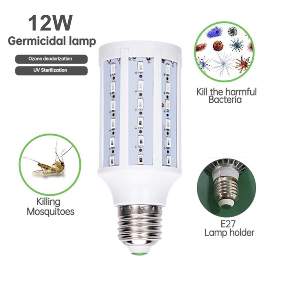 12W UV Esterilizador Lámpara, E27 maíz Bombillas portátil lámparas ultravioleta UVC artefacto de iluminación para el filtro de aire del hogar Viajes,Lamp + Remote Control