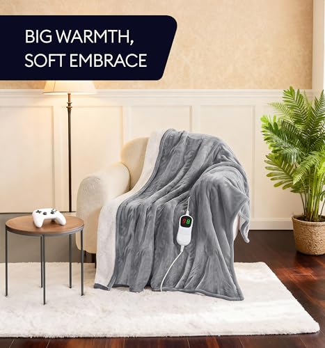 Image of GENIANI Heated Blanket Electric Throw 50 inchx60 inch - Safe Electric Heating Blanket with Auto Shut-Off & Overheat Protection, 10 Heat Settings, Washable Heated Throw for Couch, Bed, Office & Dorm