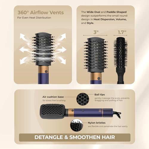 Image of Tash Hair 6-in-1 AirStyler- Hot Air Brush, Straightener Brush, Curling Tong, Blow Dryer, Concentrator & Diffuser | 50% Less Hair Breakage, 1200 Watts, 3 Heat Settings | All in One Multi Styler