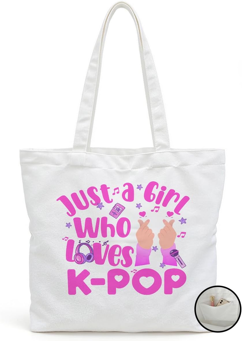 K-Pop Gifts Tote Bag for Music Lover Beach Bags with Inner Pocket Reusable Shopping Grocery Bags for Women K-Pop Fans