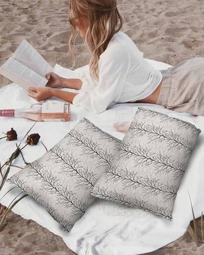 Black Grey Outdoor Pillow Cover 12x20 Inch Cushion Sham Case, Waterproof Decorative Lumbar Throw Pillowcase for Outside Garden Patio Porch Couch Chair Tent Forest Tree Branch Modern Minimalist Elegant