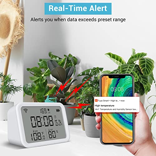 Crlincen Wifi Illuminance Thermometer Hygrometer: 2.4G Wifi Thermometer With Luminous Intensity Detection | Wifi Temperature Humidity Monitor With App Alert, Wifi Temperature Sensor With Alarm Clock #TOP4