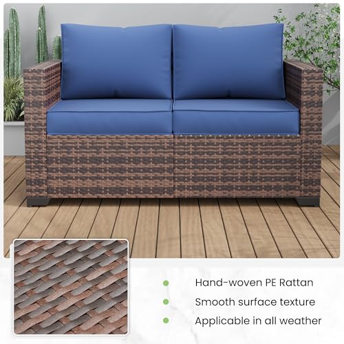 Image of Amopatio Outdoor loveseat Furniture 2-Seat Wicker Patio Love seat, Small Patio loveseat with Water-Resistant Cover & Non-Slip Cushions, Premium Patio Set, Blue