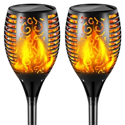 Solar Lights Outdoor 99 LED Higher & Larger Flickering Flame Solar Torch Lights 43' Waterproof Outdoor Lighting Solar Powered Pathway Lights Christmas Decorations for Garden Patio Yard, 2Pack