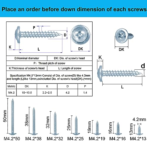 FandWay 100Pcs Wafer Head Self Tapping Screws,M4.2x19mm Wood Screws,Modified Truss Head Self Drilling Screw,Blue Zinc Coated Sheet Metal Screw for Aluminum WoodWork Plastics - Image 3