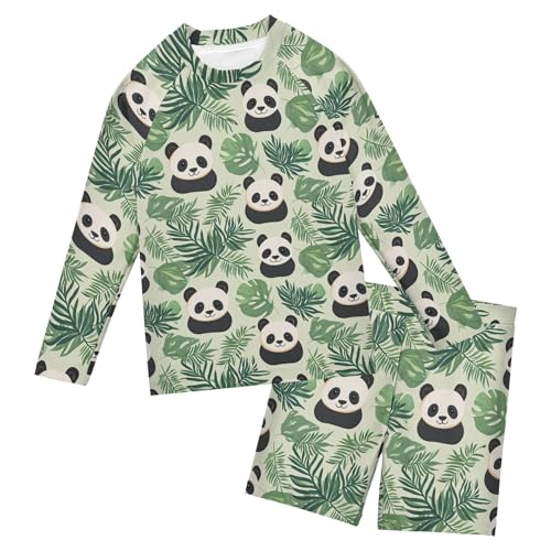 Cute Panda Boys Rash Guard Swimsuits Set for Boys Long Sleeve Swim Shirts Bathing Suits with Trunks B0404205