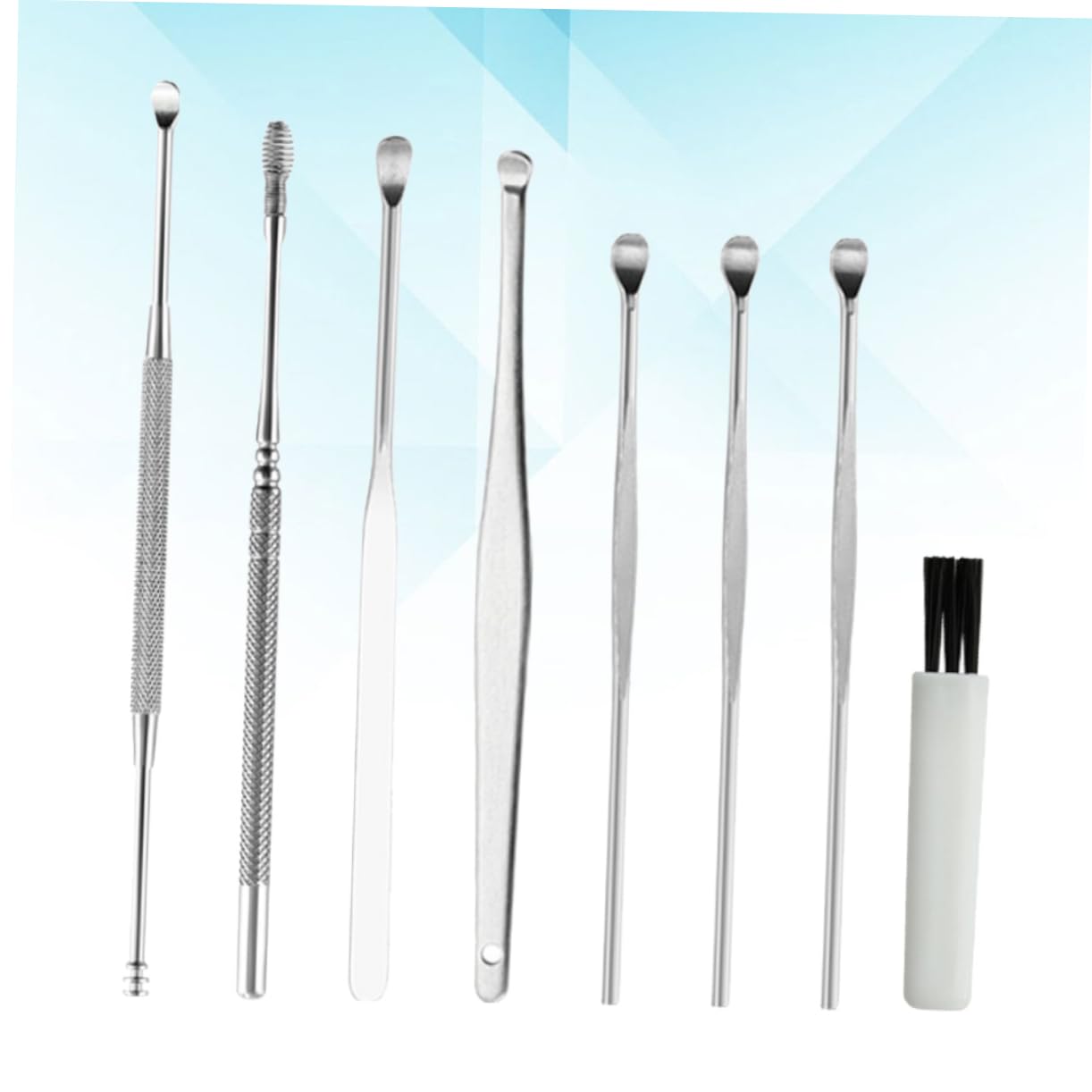 IWOWHERO 8pcs Ear Set Stainless Steel Tweezer Set Blackhead Extractor Tool Ear Spoon for Man
