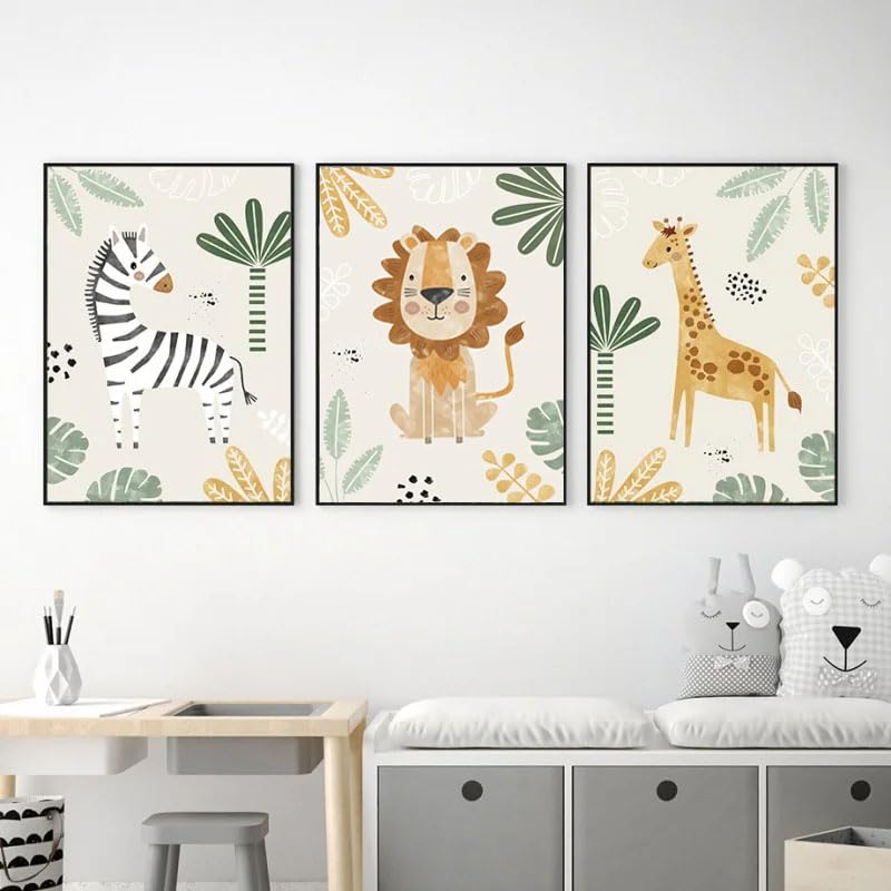 3 Laminas Bebe Animales León Jirafa Cebra Cuadros Nordicos Lienzo Decorativas Pared Póster Mural Infantil Dormitorio Niños Regalo Sin Marco NPTWC005-L