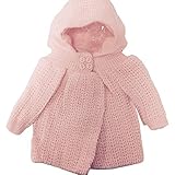 Baby Dove knited (Popcorn Style) Crocheted Sweater jacket with hood, 0-3 Months, Pink